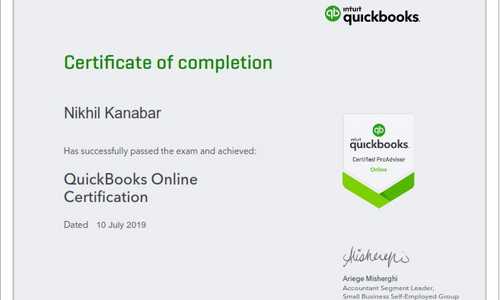 I have completed QuickBooks Certification in July 2019 from Intuit QuickBooks.