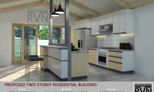 3D render of a country style inspired modern kitchen.