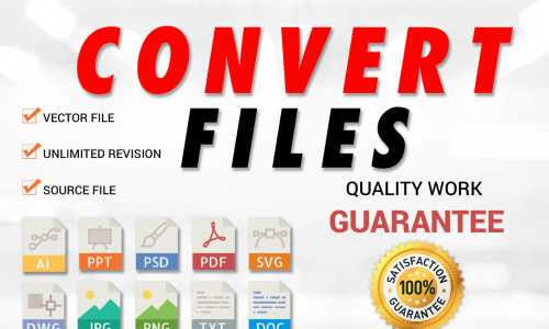 I will convert any file to vector ai, PPT, PSD, PDF, SVG, JPEG, DOC or png in 40 minutes