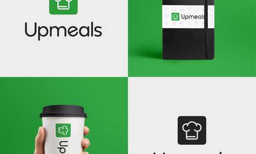 Complete Brand Identity for meal & restaurant comapny "Upmeals" The Logo represents the Letter U along with the chef hat to show the premium quality of meals. To view full brand identity visit this => https://www.behance.net/gallery/159463153/Upmeal-Logo-Branding
