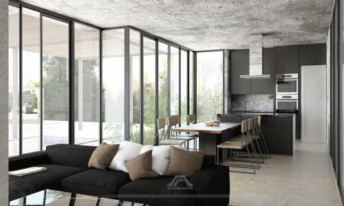 Industrial + Brustalist Interior design | 3D Rendering