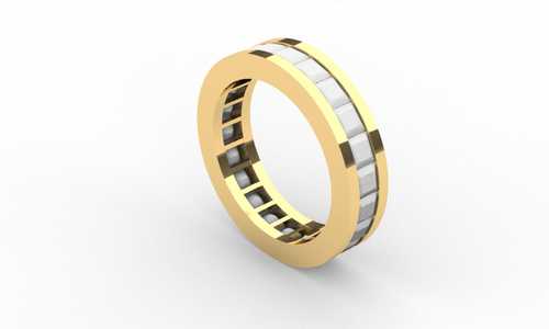 An eternity Princess Gold ring with diamonds set in a channel setting