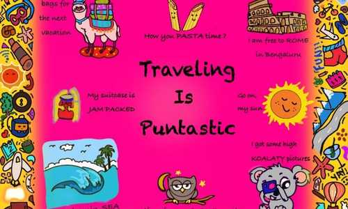 Doodle of different puns. An entry for a newsletter of theme "Travelling" 