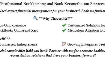 Experienced Bookkeeper for QBO Online & Xero - Expert in Bank Reconciliation
