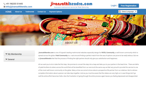 matrimonial site with front and back end