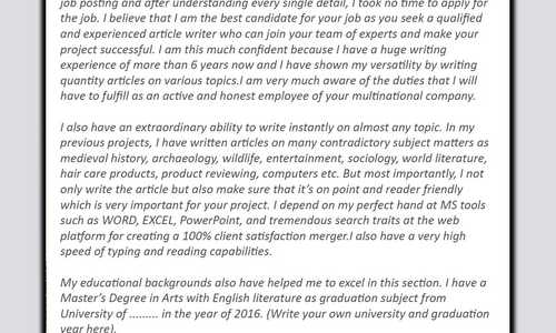 Article write cover letter sample