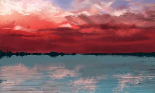 Illustration of a sea and sky scenery, with vivid colors requested by the client.