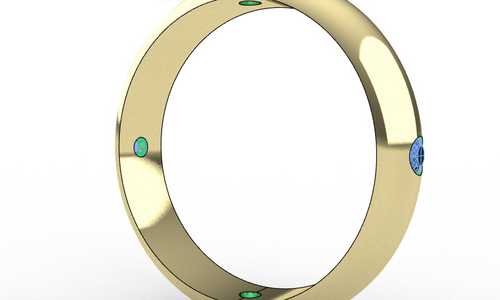 D Band gold ring with 4 rubies in a bezel setting