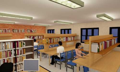 Interior and furniture design for an existing classroom space to be converted into a library.