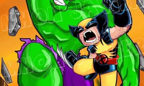 Cartoony art style of Wolverine and hulk