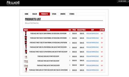 Fitwell Skin Care Product Inventory Management.Admin can manage product and stocks, orders, print orders, and dealers.