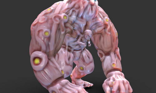 Is it a gorilla? a mech? I honestly don’t know.. but it now has a parasitic twin!Sculpted in Zbrush Core