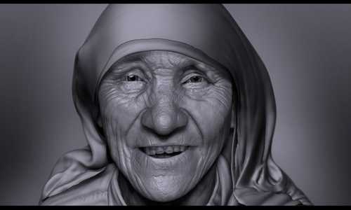 Modeling Mother Teresa: Modeled in Maya Sculpted and Textured in Zbrush. Photoshop.