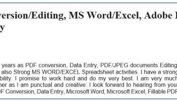 PDF Conversion/Editing, MS_Word/Excel, Adobe Pro and Data Entry