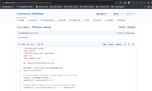 Screenshot of the git repository of this project in my github