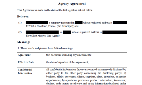 Agency Agreement Sample