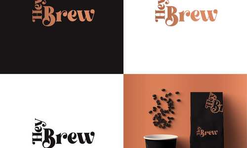 Logo and corporate brand identity for Coffee Maker company "Hey Brew" The Logo is designed in such a way that it can easily be placed on coffee maker and that main highligh of the logo is its chrome metallic look which is required by the client.