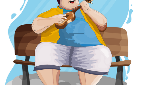 a fat guy with cavaquin, made in illustrator