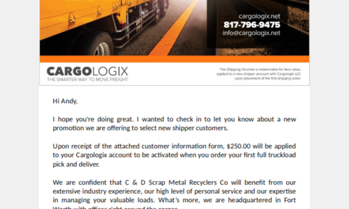 Template made for Cargologix. Shipping vouchers for new customers. 