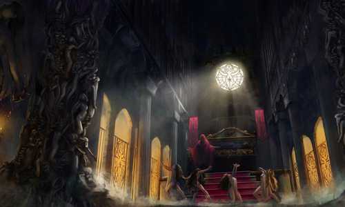Environment painting of a dark cathedral
