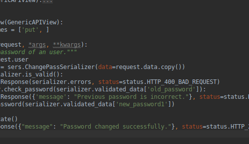 API developed for changing password, using Django REST Framework