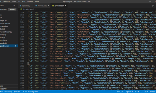 A screenshot of scraped data saved into JSON file format.