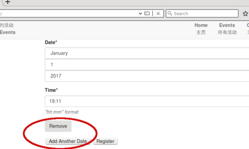 HTML control for add another date in an event, for Django-based project