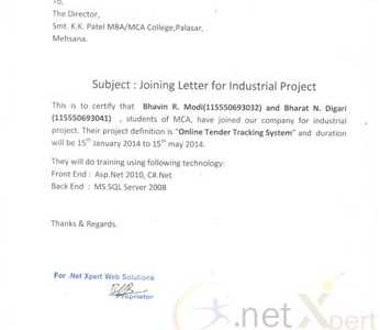 Project completion certificate for final year MCA project 