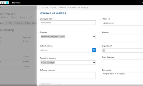 Employee On boarding, Implemented using PowerApps, Power Automate.