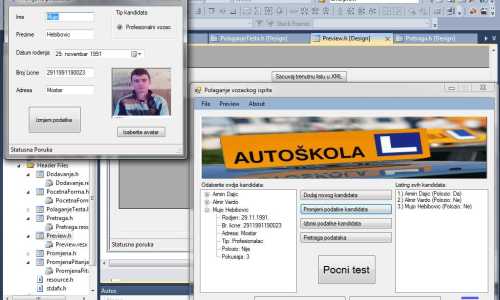 Visual studio: Windows forms project. An application for a driving school.