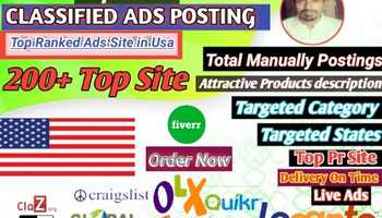 I will post your Ads, Products, business,on USA 200+ Top classified ads Postiing site. 