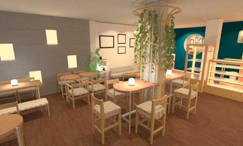 Interior render for Bakes and Brews cafe interior design