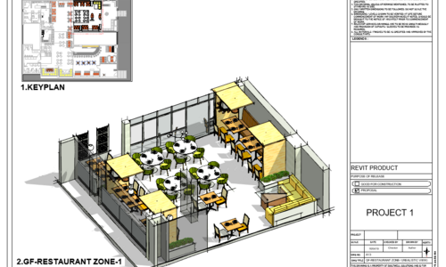 Revit modelling Restaurant interior isometric view