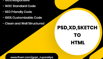 Convert XD to html, PSD to html, Sketch to html responsive