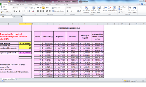 Loan schedule in Excel